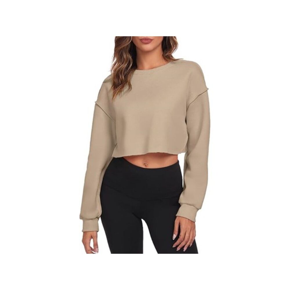 Fkeep Women Cropped Sweatshirts Long Sleeves Crewneck Pullover Crop Oversized